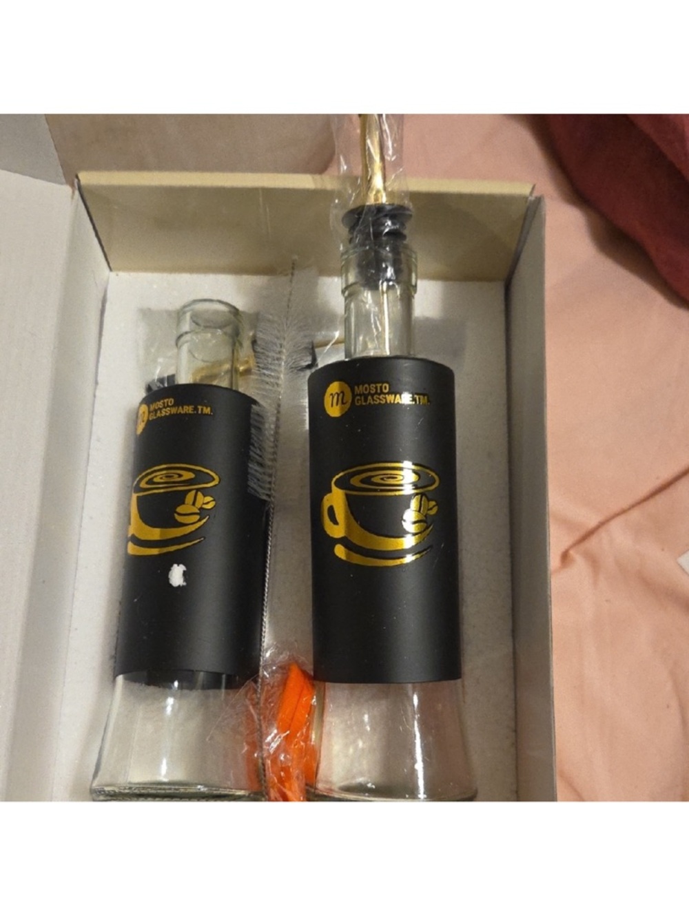 Mosto BREW HAPPY LIVE GREEN Black Glass Dispenser with Gold Cup Graphic